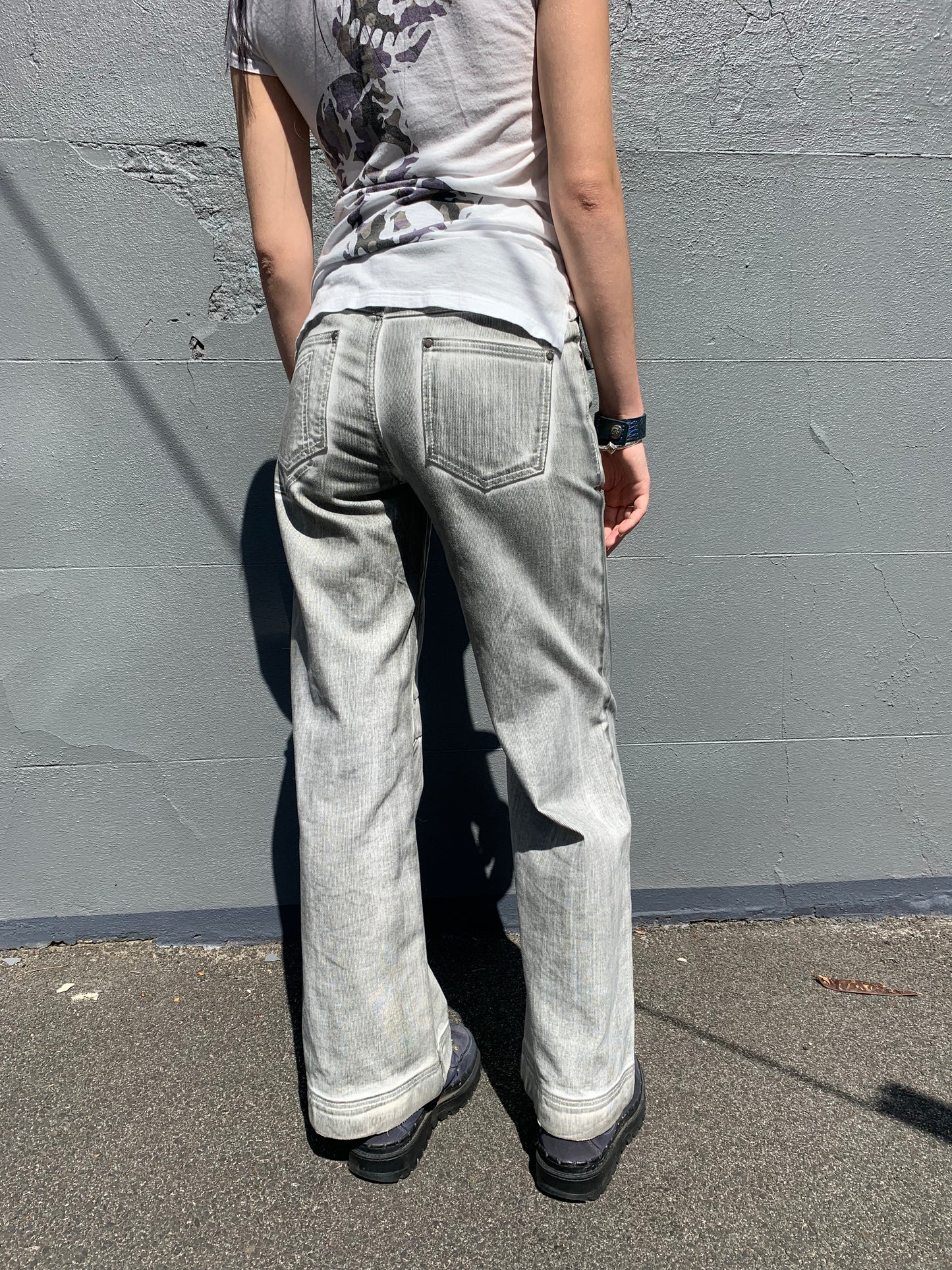 Acid wash wide leg white jeans