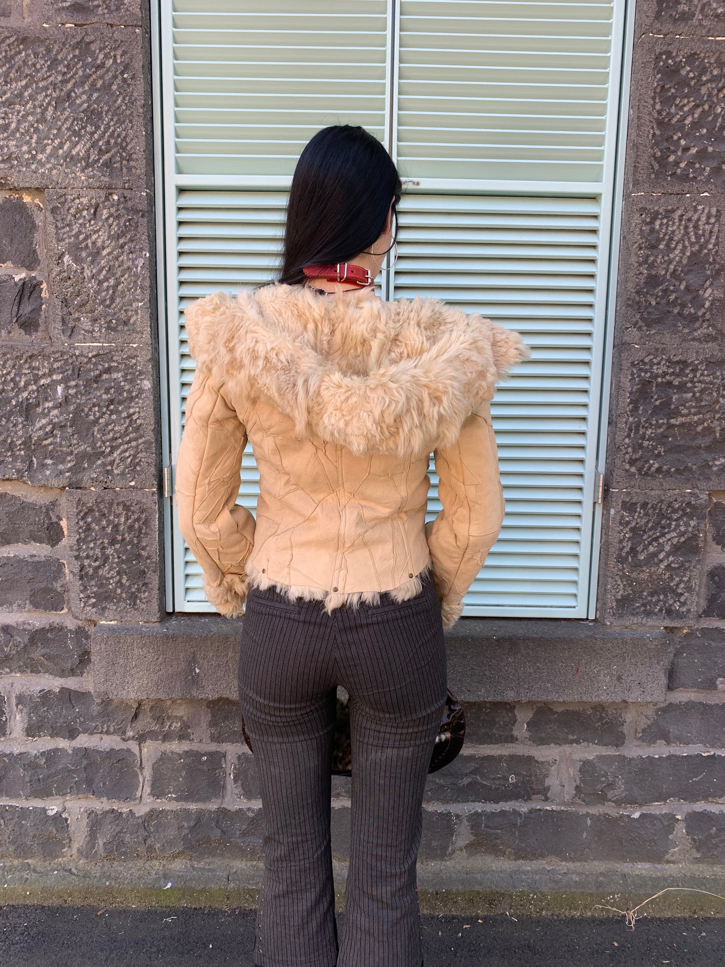 Waste Land beige lamb leather fur coat