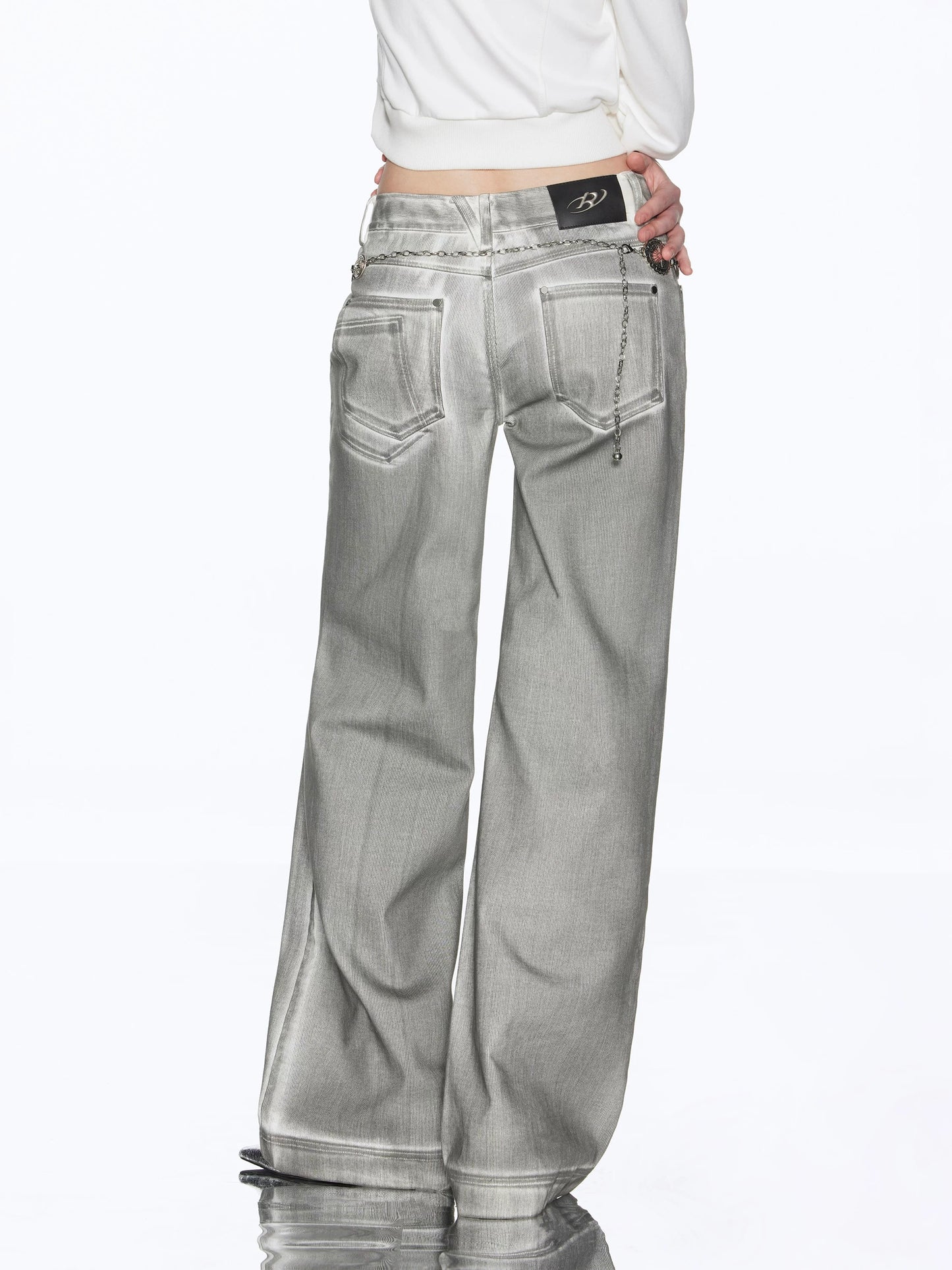 Acid wash wide leg white jeans