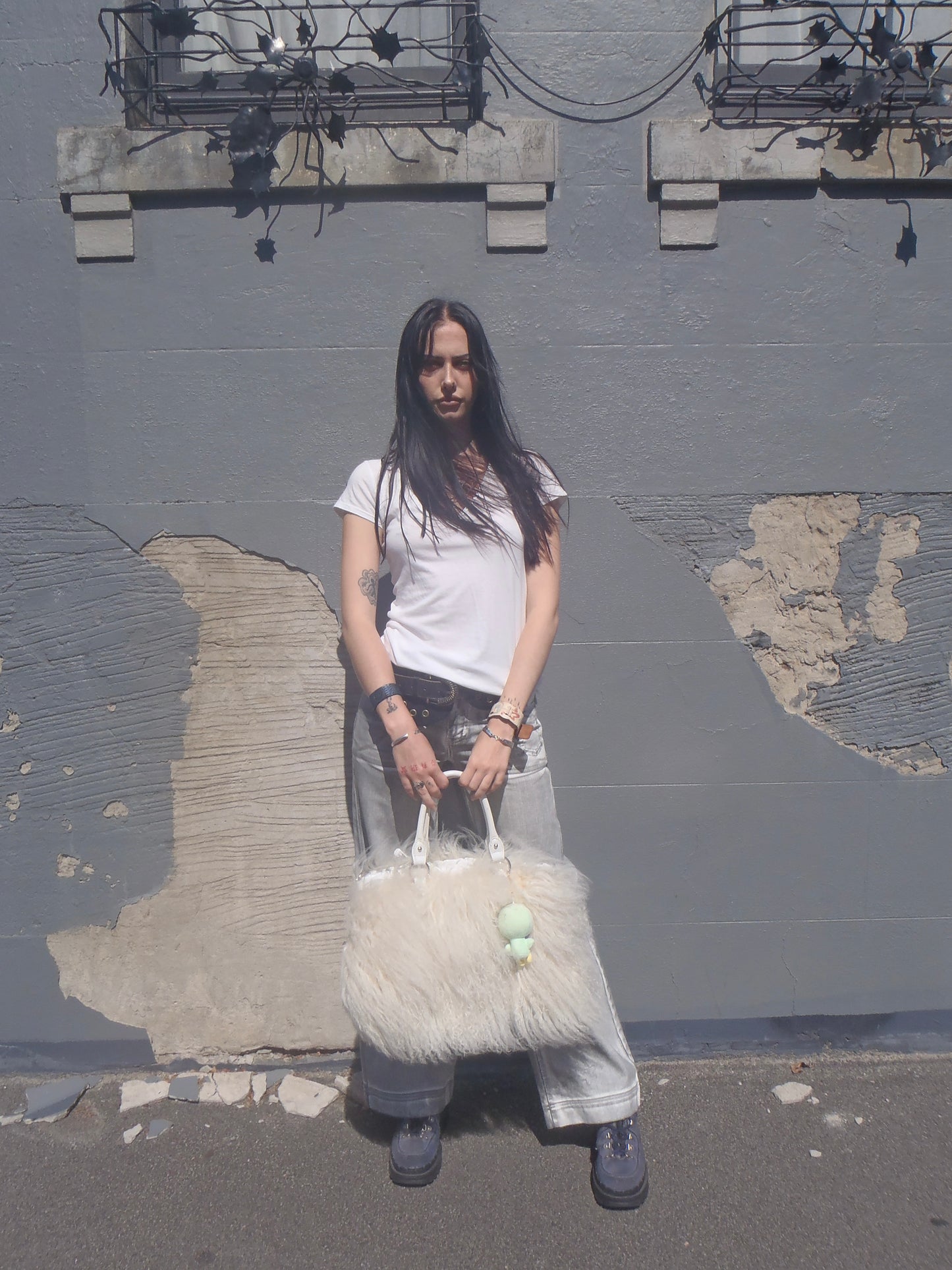 Acid wash wide leg white jeans