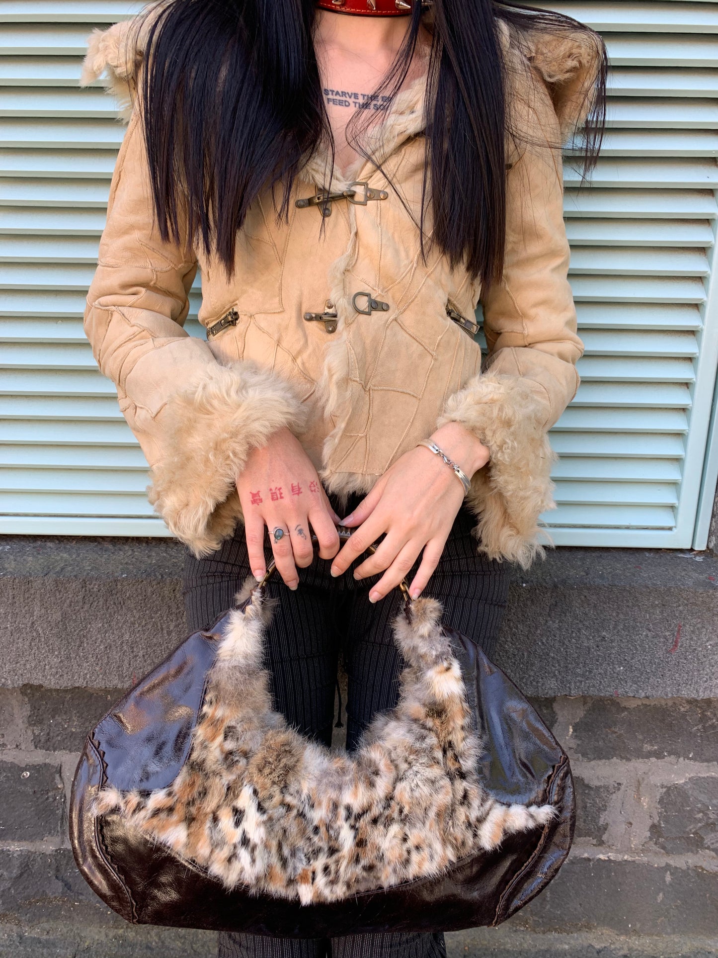 Waste Land beige lamb leather fur coat