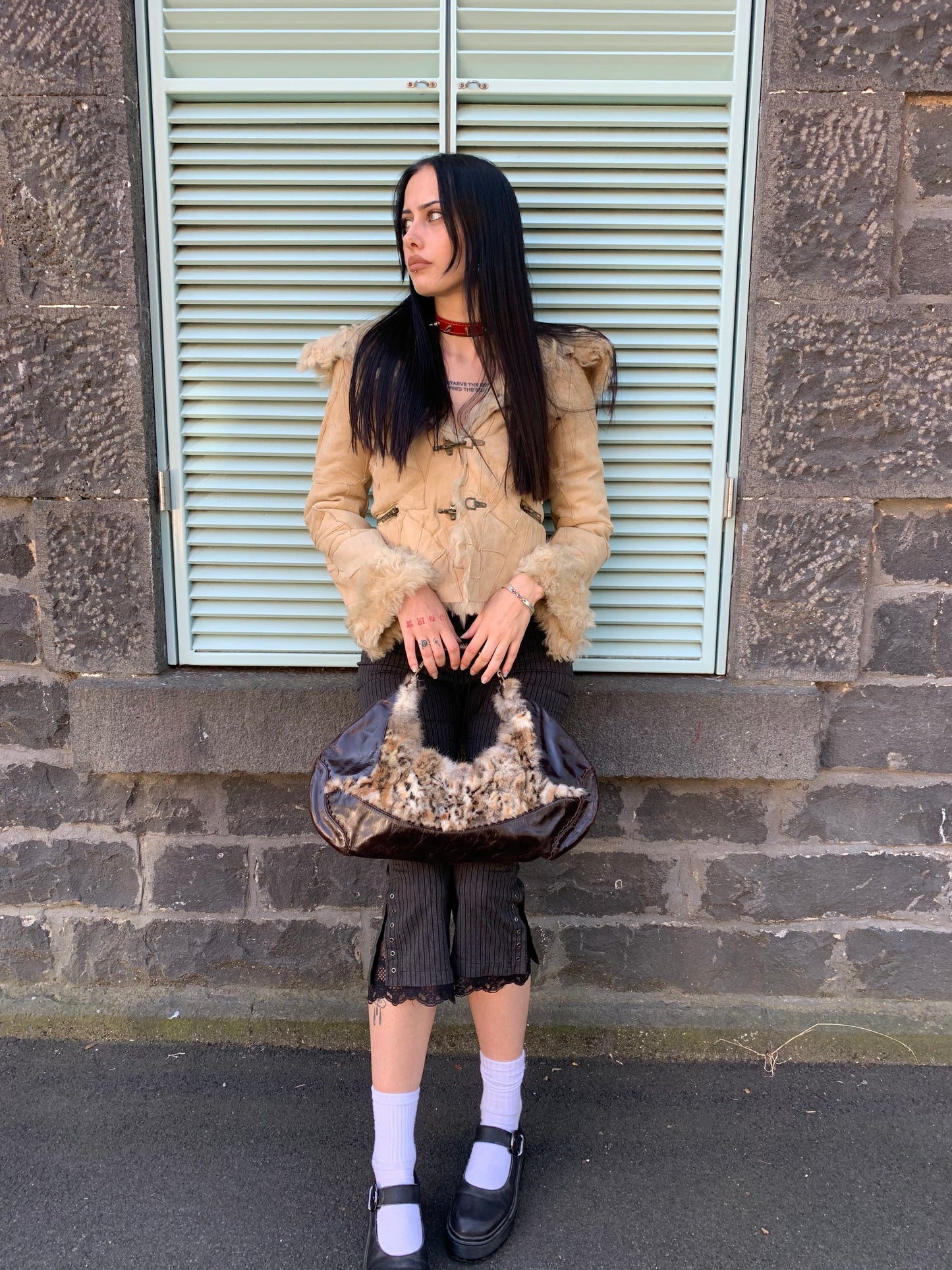 Waste Land beige lamb leather fur coat