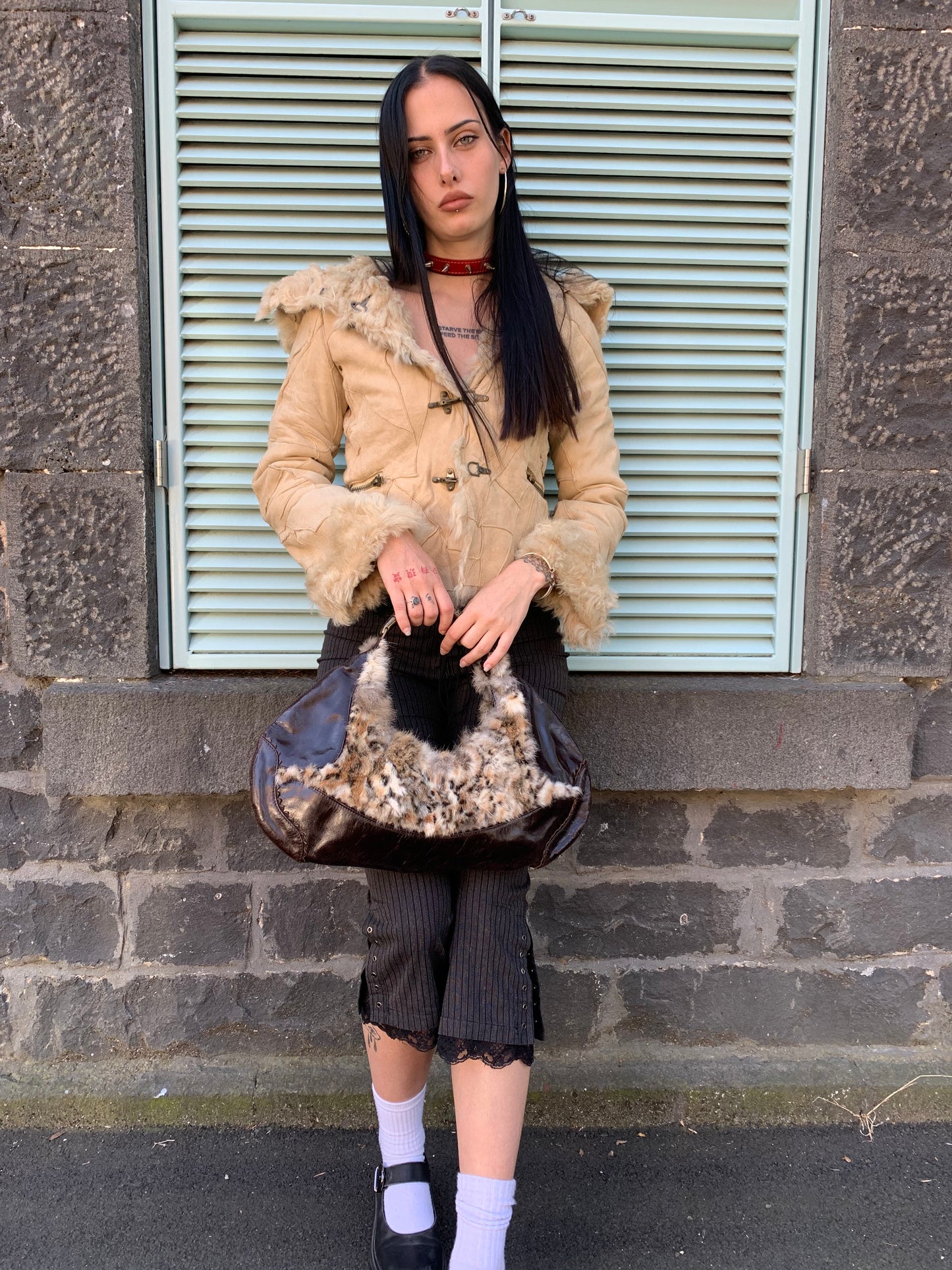 Waste Land beige lamb leather fur coat