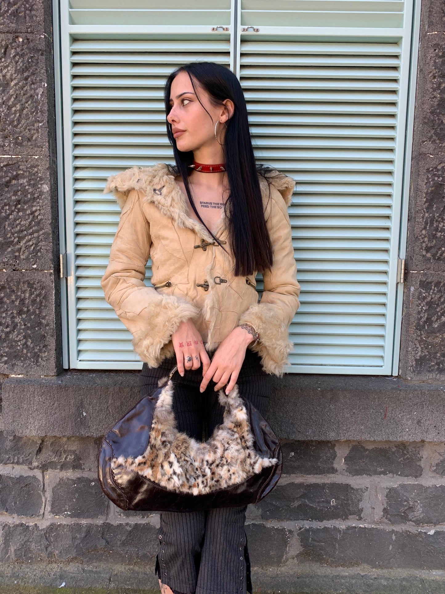 Waste Land beige lamb leather fur coat