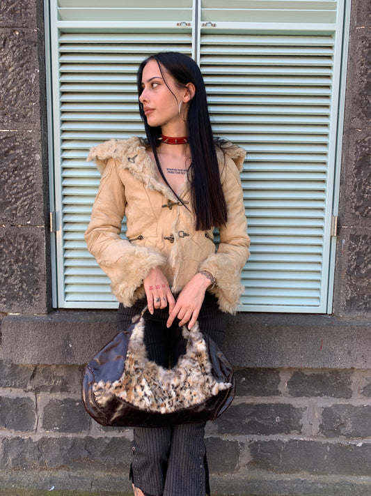 Waste Land beige lamb leather fur coat