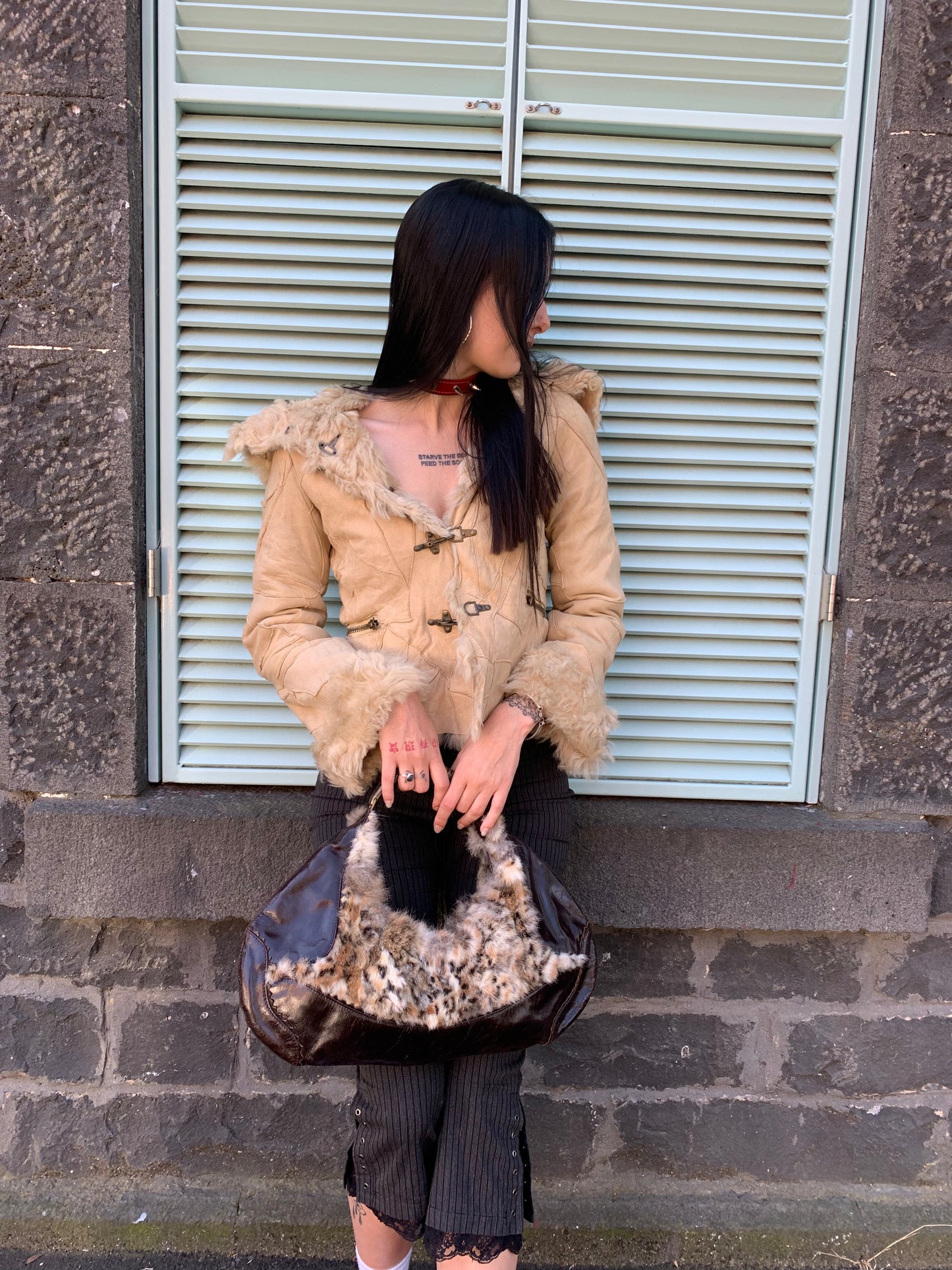 Waste Land beige lamb leather fur coat