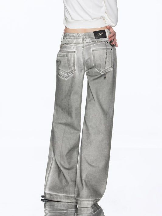 Acid wash wide leg white jeans