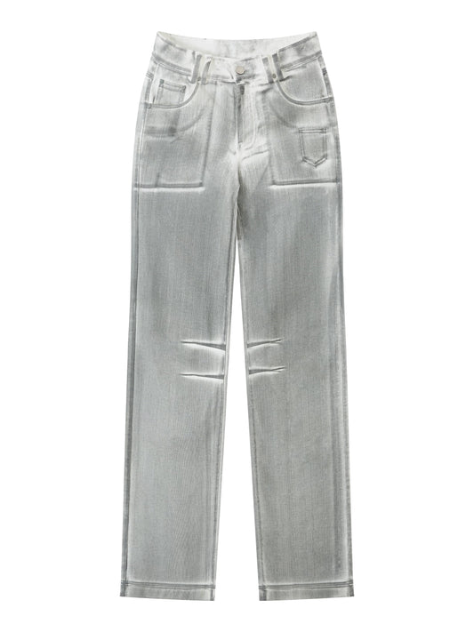 Acid wash wide leg white jeans