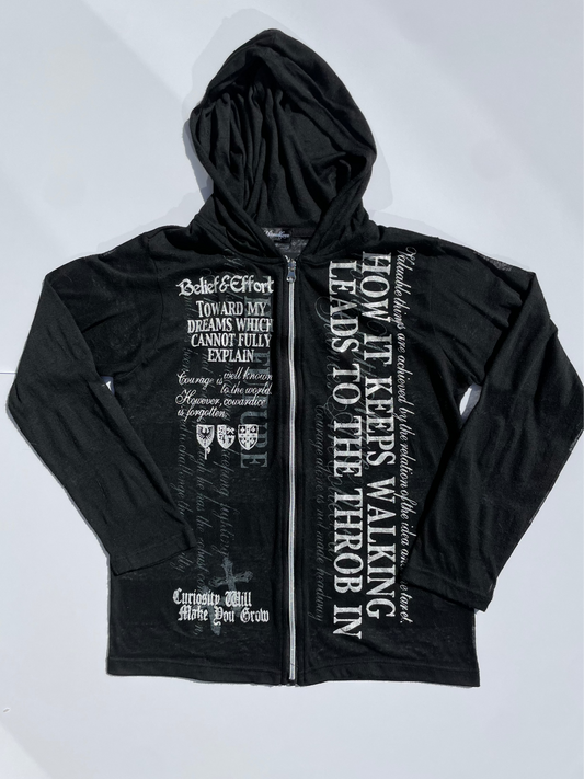Grunge slogan see thru zip up hoodie