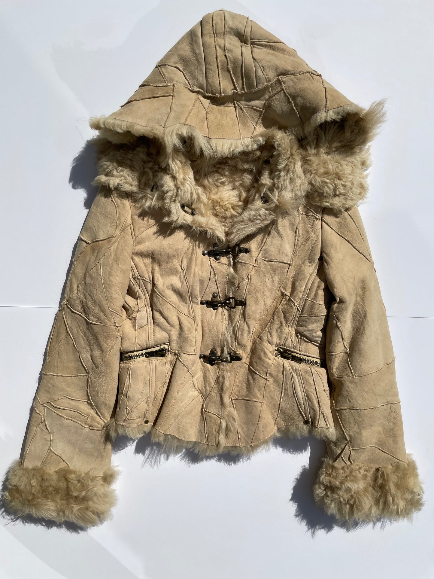 Waste Land beige lamb leather fur coat