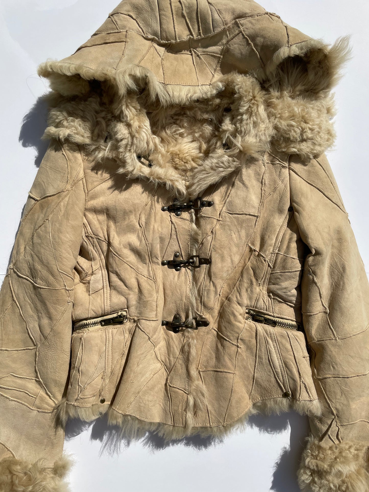 Waste Land beige lamb leather fur coat