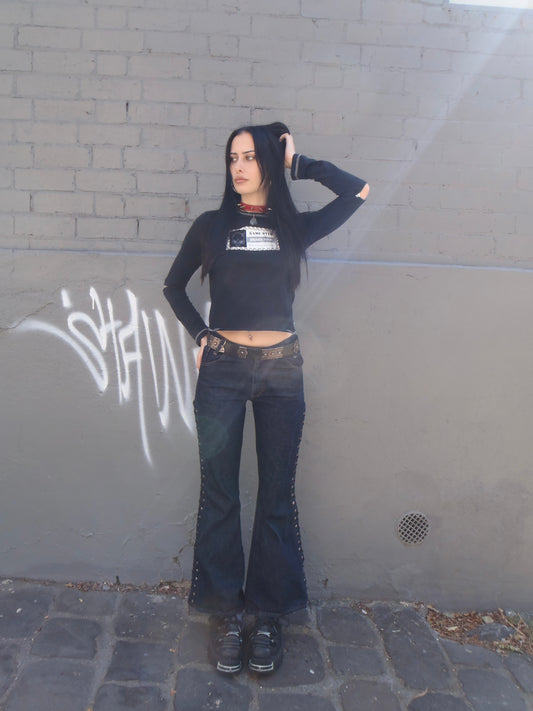 90s tied up flare jeans